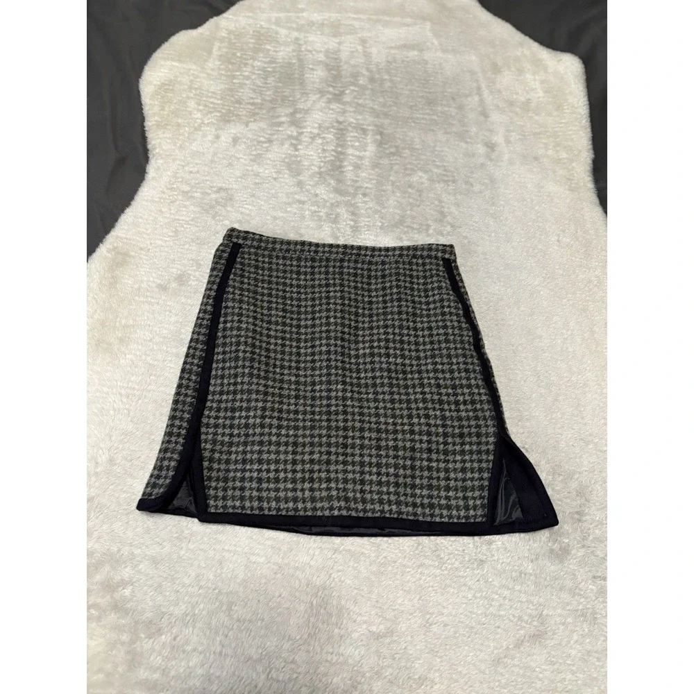 J Crew Womens Houndstooth Tweed Wool‎ Mini Skirt Size 4 Green